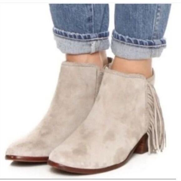 Sam Edelman Paige Fringe Ankle Booties Taupe Suede boots size 6 - Picture 2 of 12